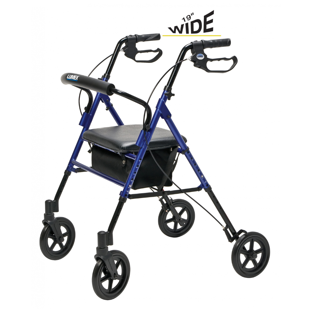 Wide rollator walker with seat for heavy person, Lumex Set n’ Go, 350 lb capacity