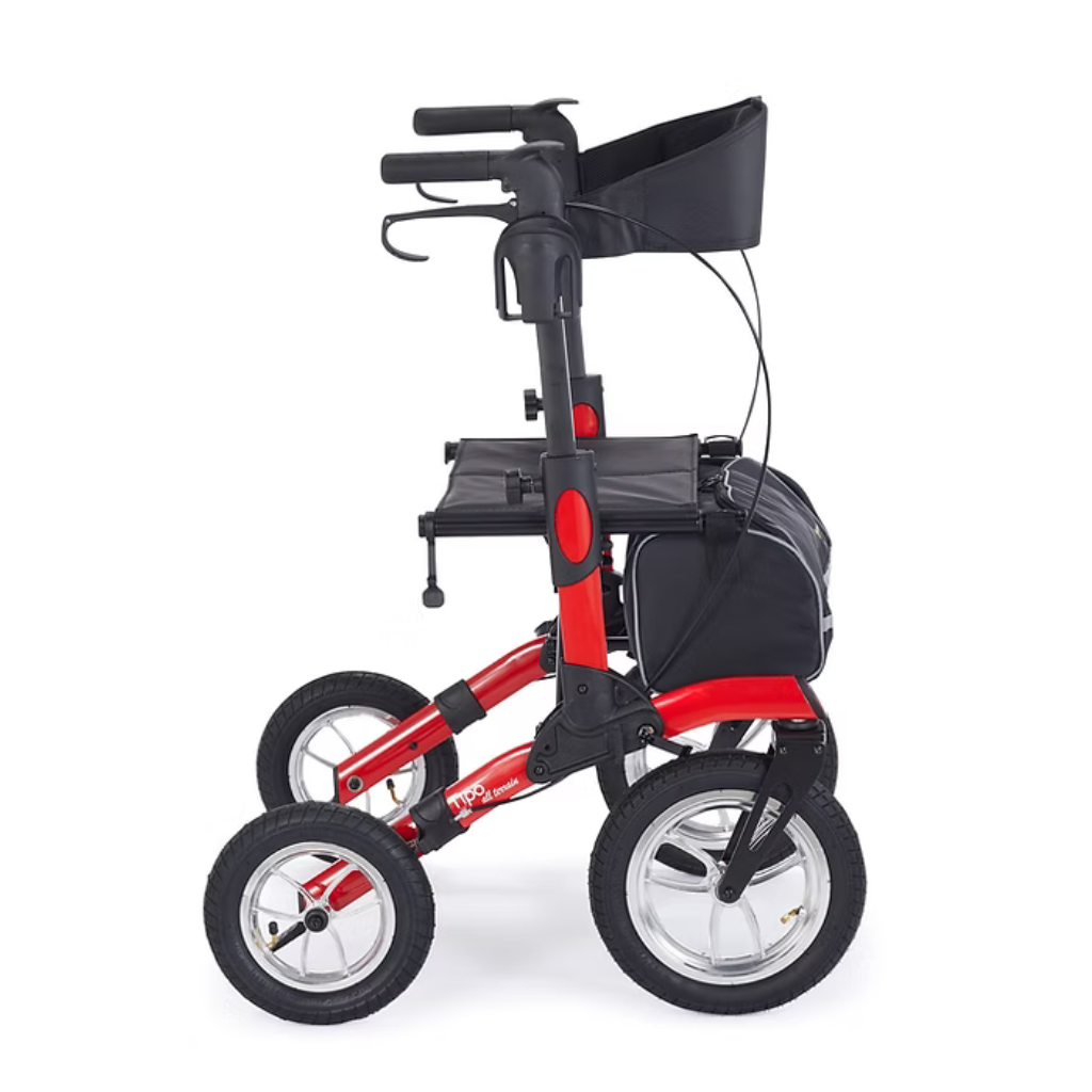 COMODITÀ Tipo all terrain walker with seat, a durable all terrain rollator for outdoor mobility on various surfaces.