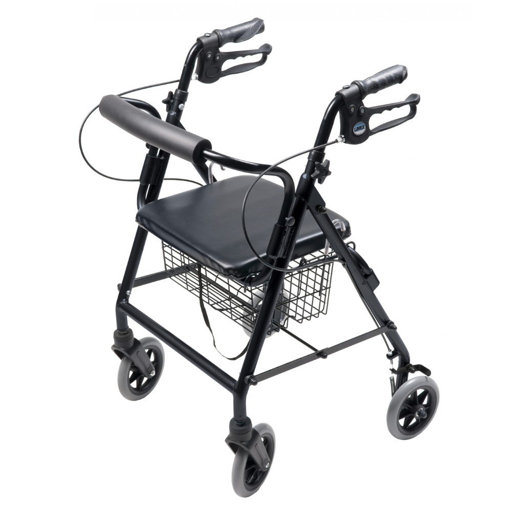 Lightweight Lumex rollator walker for short person with padded seat and basket