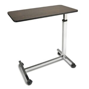Lumex Economy Non-Tilt Overbed Table – Adjustable Height, Durable Composite Top, Smooth-Rolling Casters