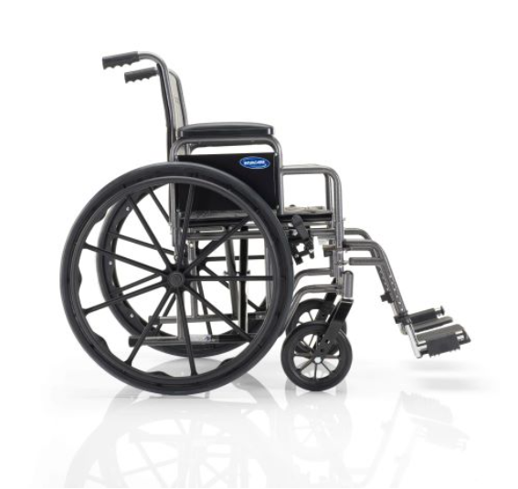 Lightweight standard wheelchair by Invacare with swing-away footrests and desk-length arms