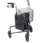 Drive Medical Three Wheel Walker – Lightweight Folding Rollator with Basket, Tray, and Pouch