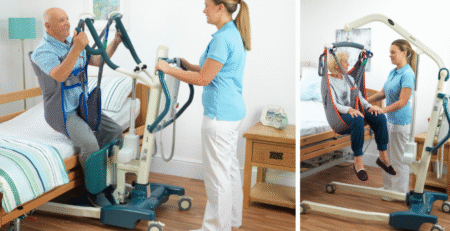 Caregiver using patient lift at home – best patient transfer solutions for safe and comfortable mobility